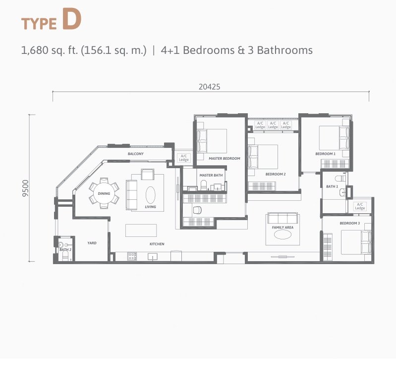 Ren Residence Type D floor plan, 4+1 bedrooms, 1,680 sq ft