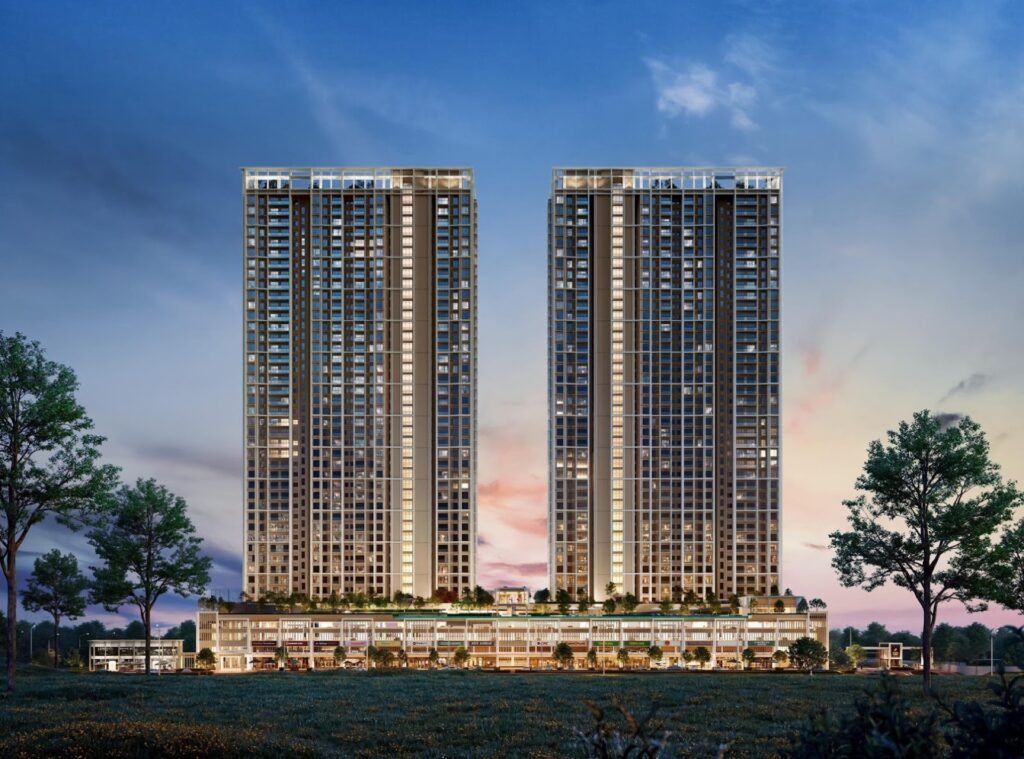 Senna Heights, Damansara Damai: artist's impression of the two towers at dusk