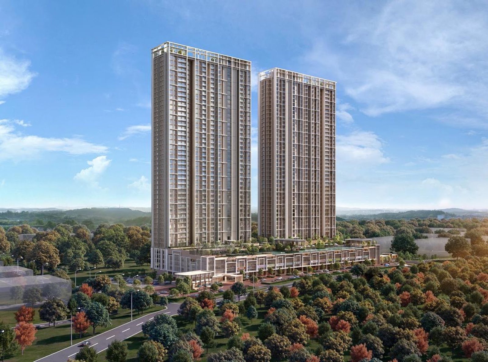 Senna Heights towers with forest backdrop: artist's impression