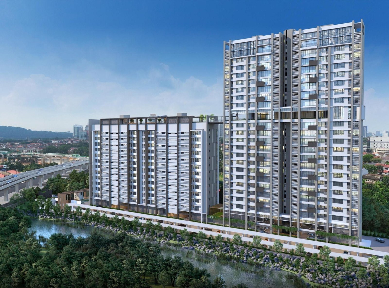 Stellar Damansara two towers beside the riverwalk: artist's impression