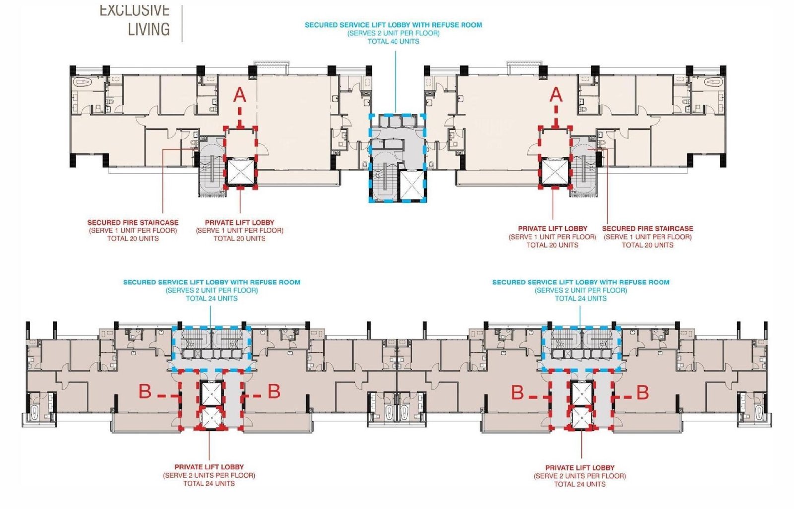 Stellar Damansara typical floor plans of Tower A and Tower B with private lift lobbies