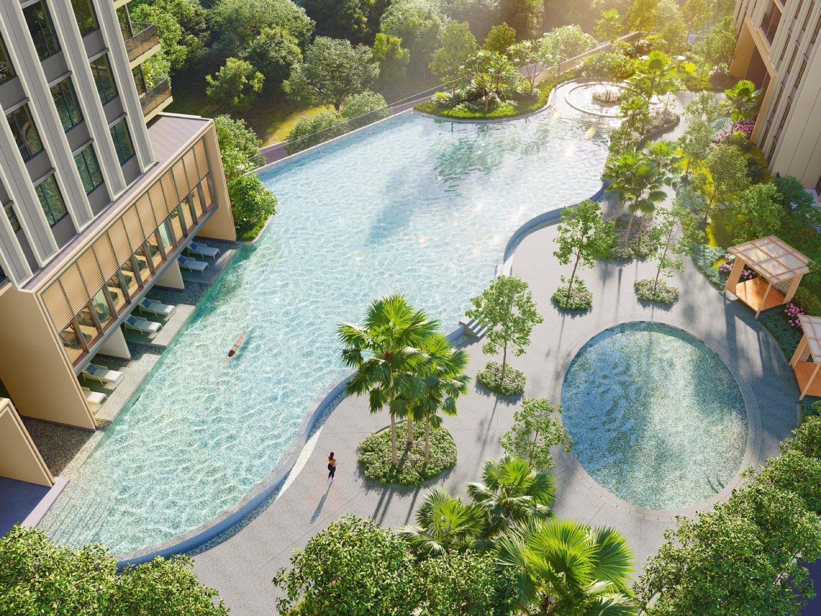 Stellaris @ Riana Dutamas pools and landscaped deck seen from above: artist's impression