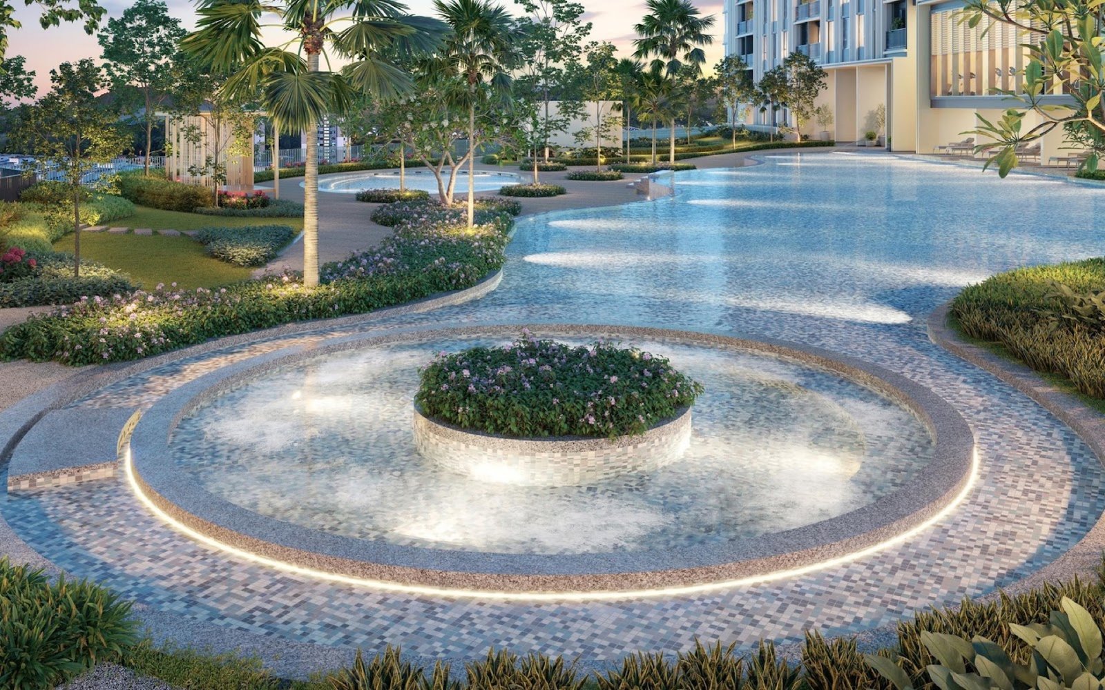Stellaris @ Riana Dutamas circular water feature beside the pool: artist's impression