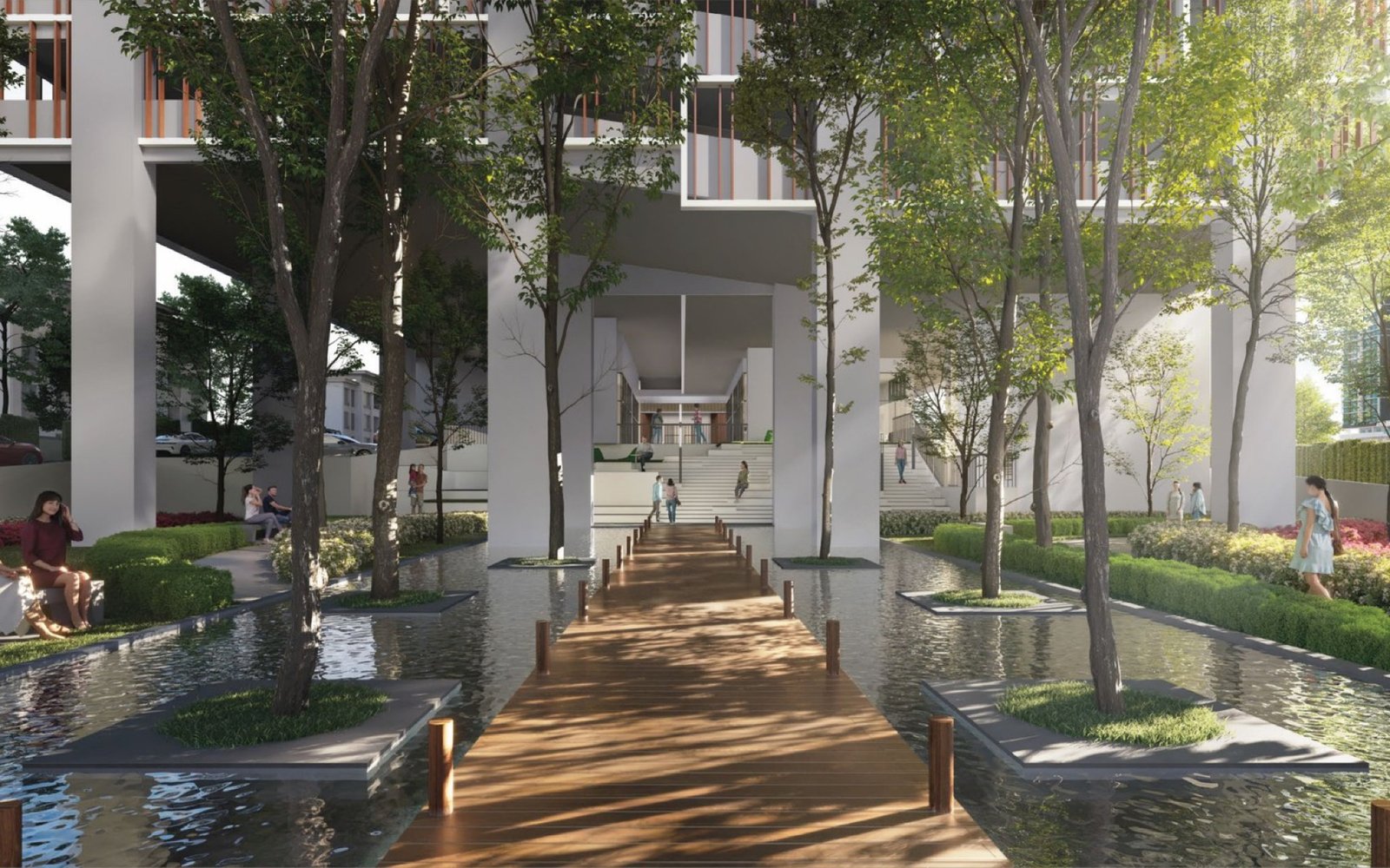 Tangen Residences ground-floor garden walkway and water feature: artist's impression