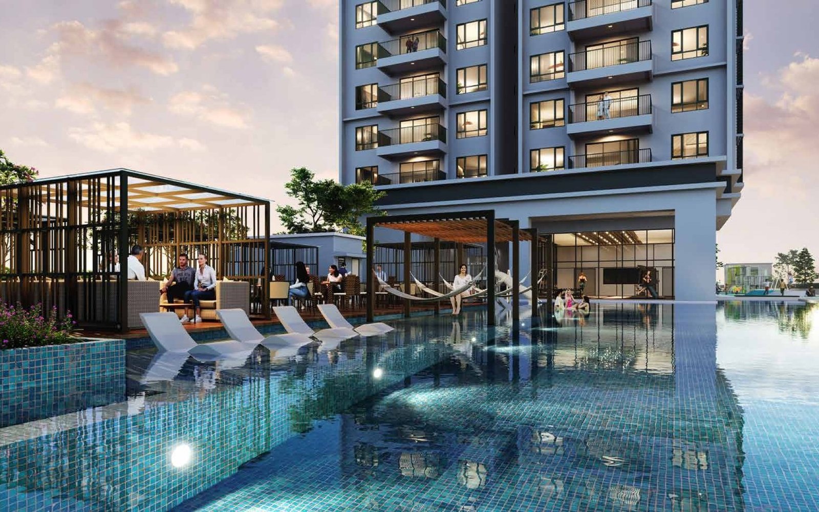 Tangen Residences pool deck with cabanas: artist's impression