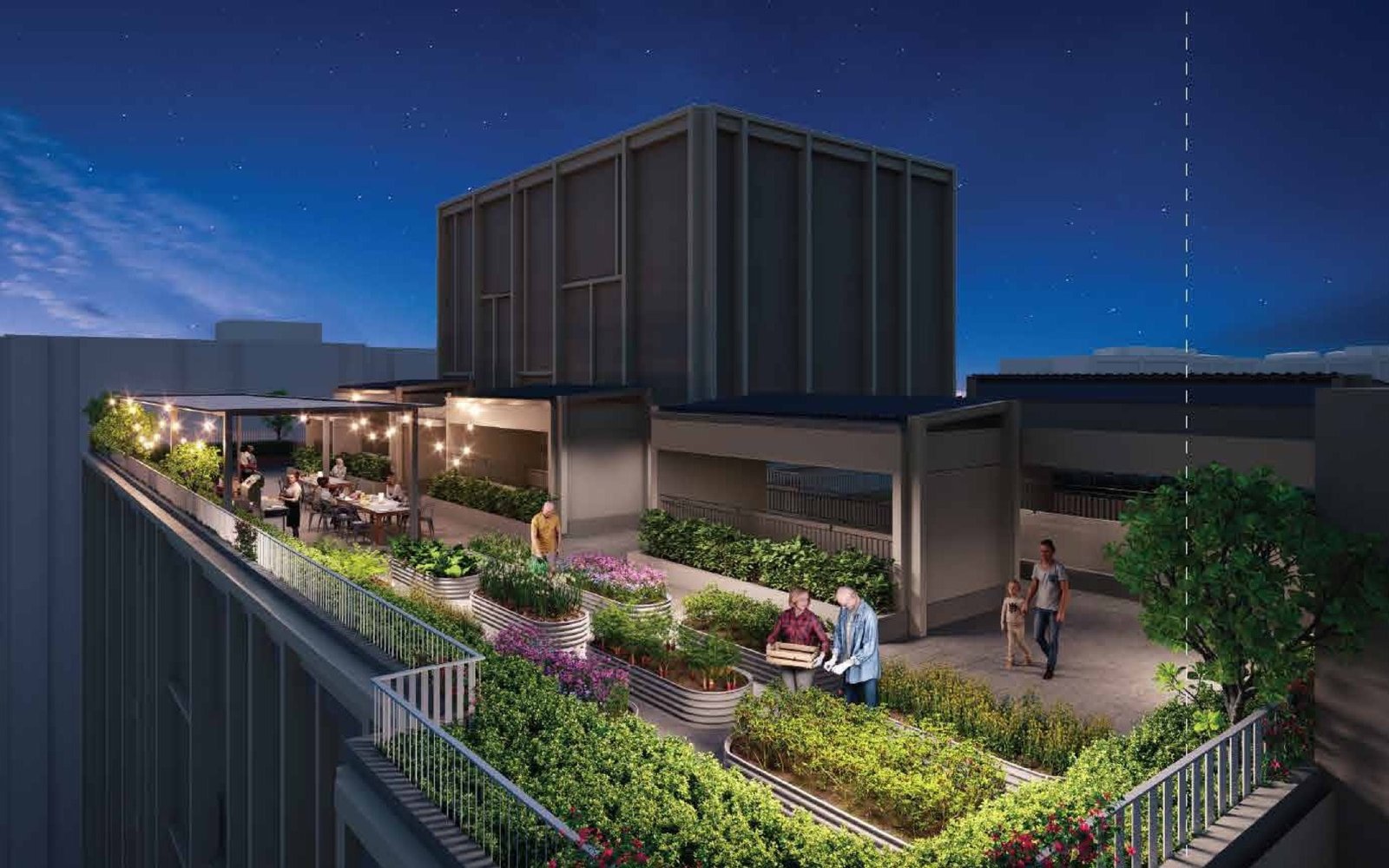 The Aldenz rooftop herb garden and grill area: artist's impression