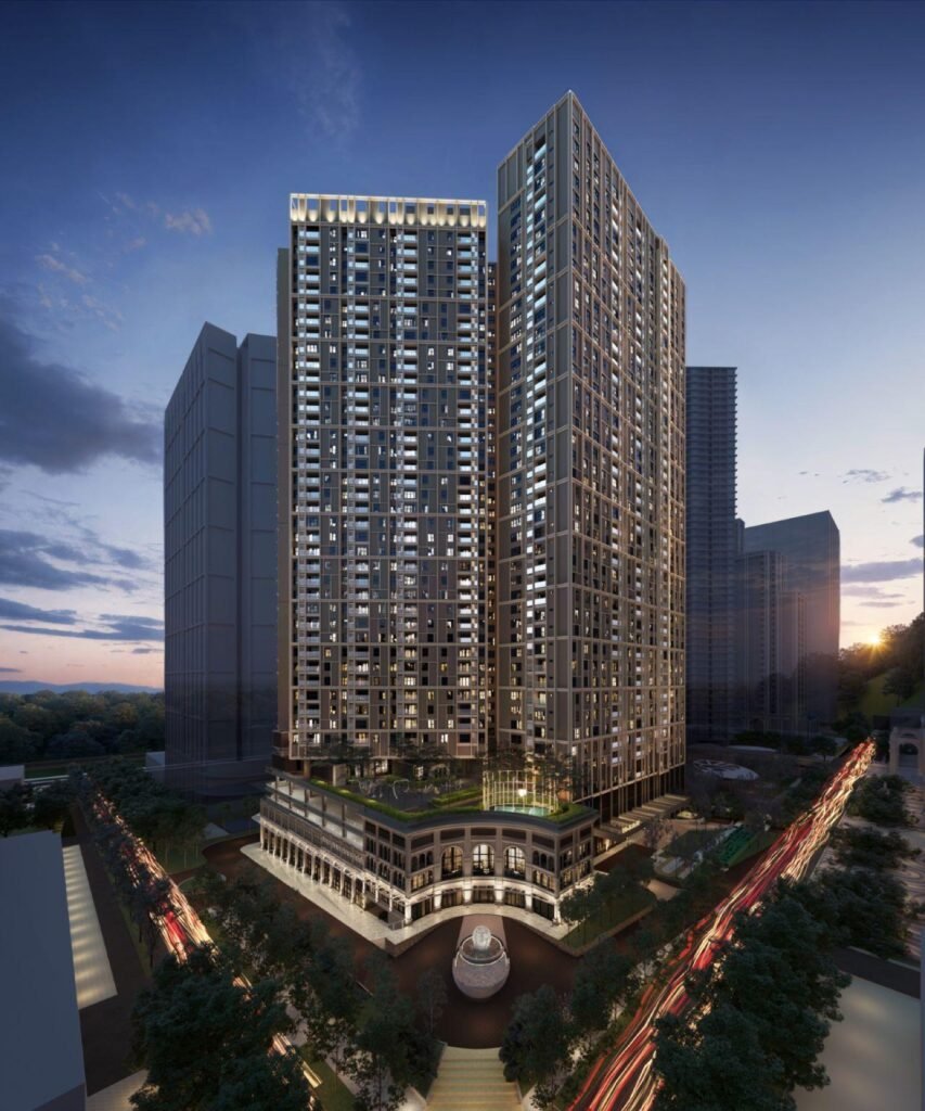 The Aldenz tower and colonial-style podium: artist's impression