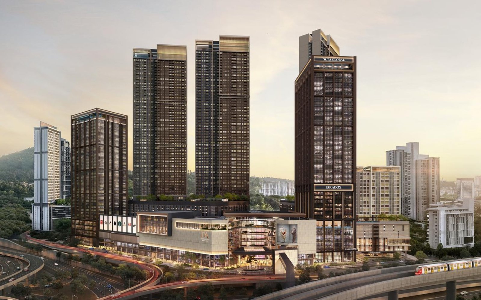 The Arden and the Damansara Avenue development at dusk: artist's impression