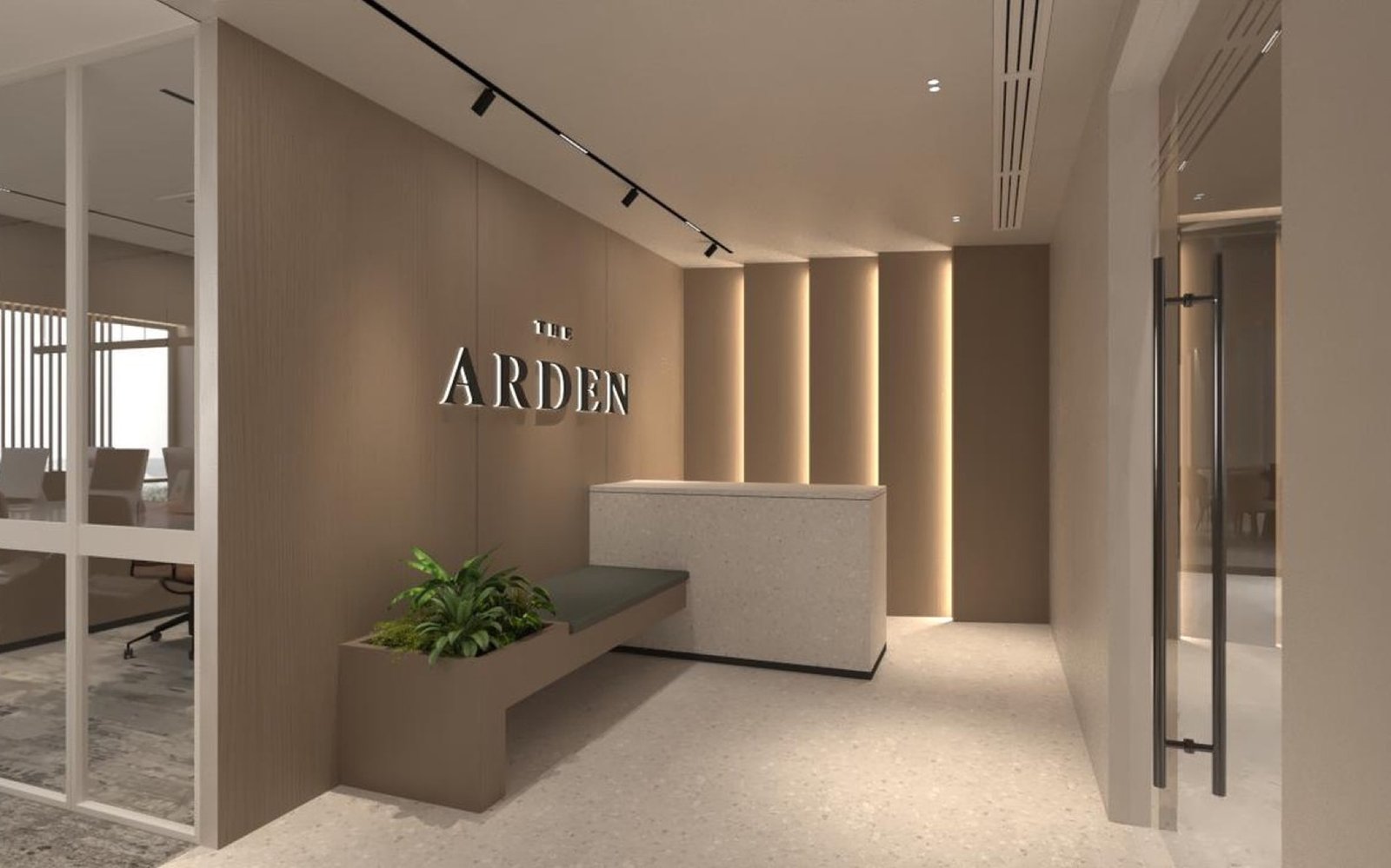 The Arden office suite reception, fitted-out example: artist's impression