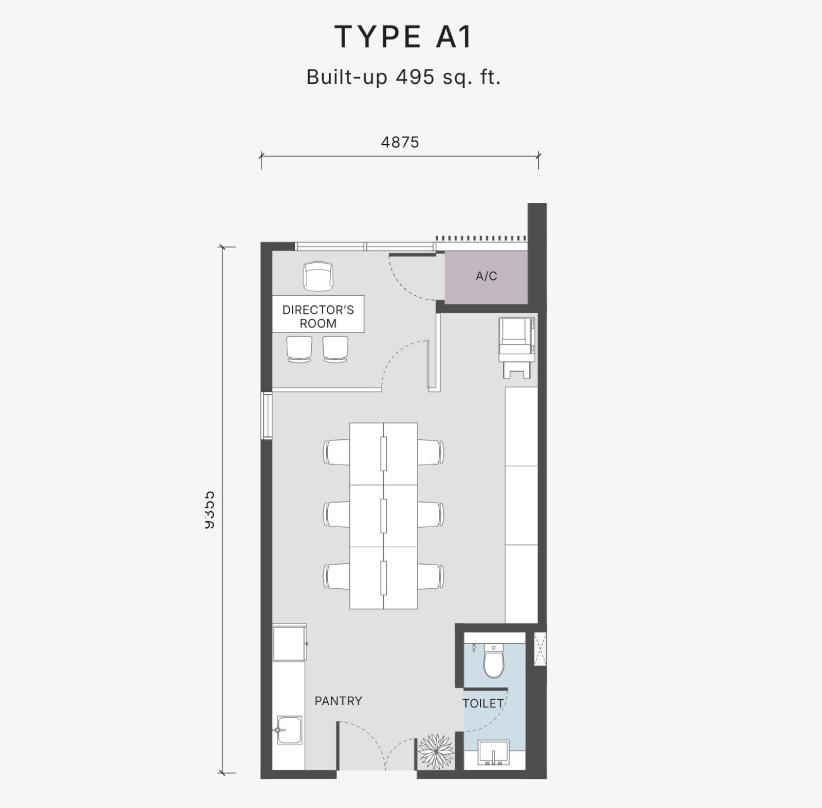 The Arden Type A1 floor plan, office suite, 495 sq ft