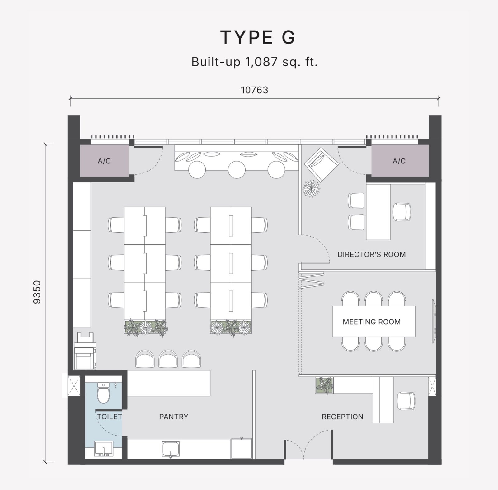 The Arden Type G floor plan, office suite, 1,087 sq ft