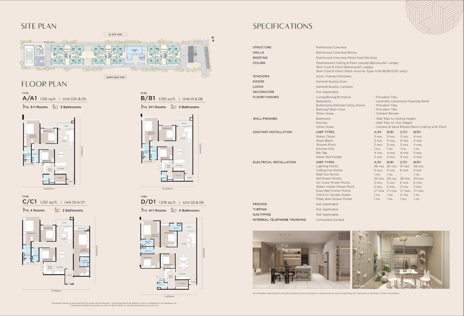The Atas Residences site plan, four floor plans and specifications
