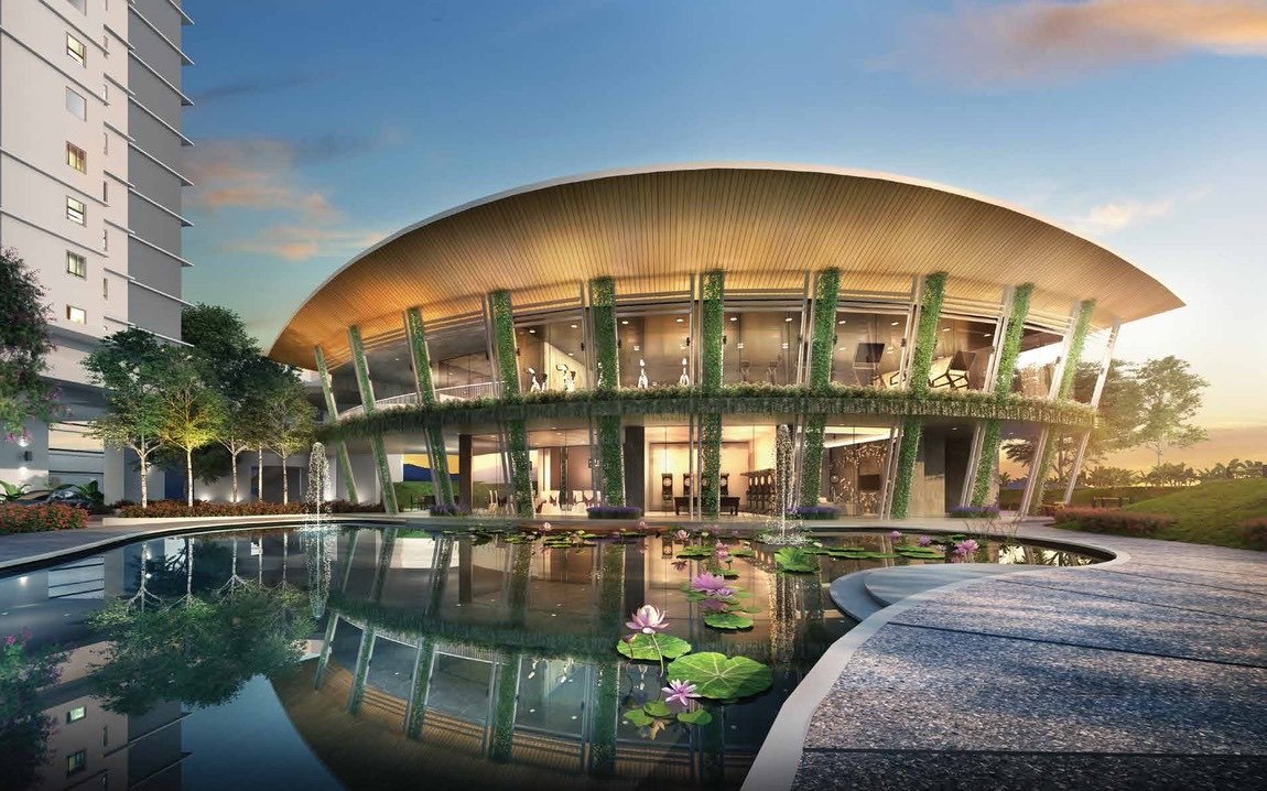 The Goodwood Residence clubhouse and pond: artist's impression