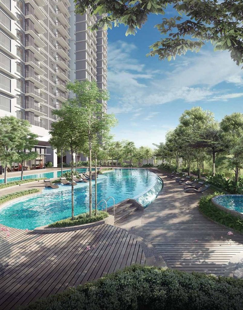 The Goodwood Residence pool and timber deck: artist's impression