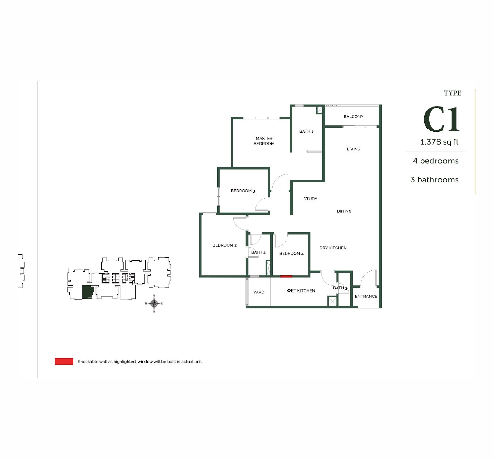 The Goodwood Residence Type B floor plan, 4 bedrooms, 1,184 sq ft