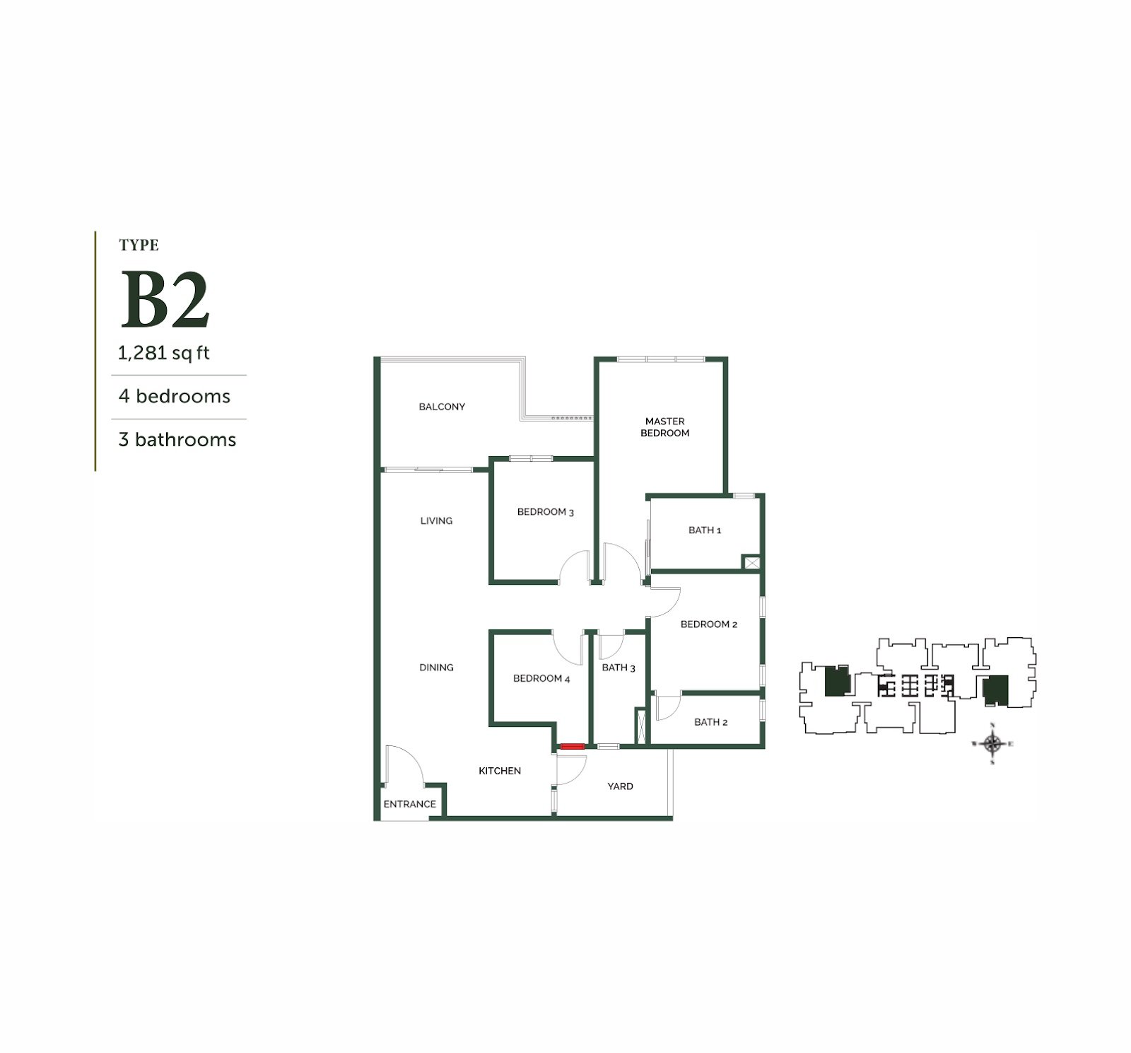 The Goodwood Residence Type B2 floor plan, 4 bedrooms, 1,281 sq ft