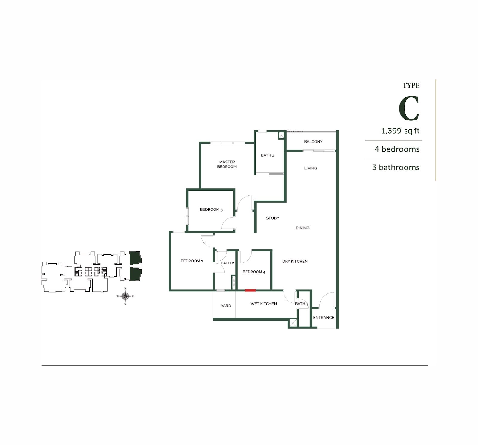 The Goodwood Residence Type C floor plan, 4 bedrooms, 1,399 sq ft