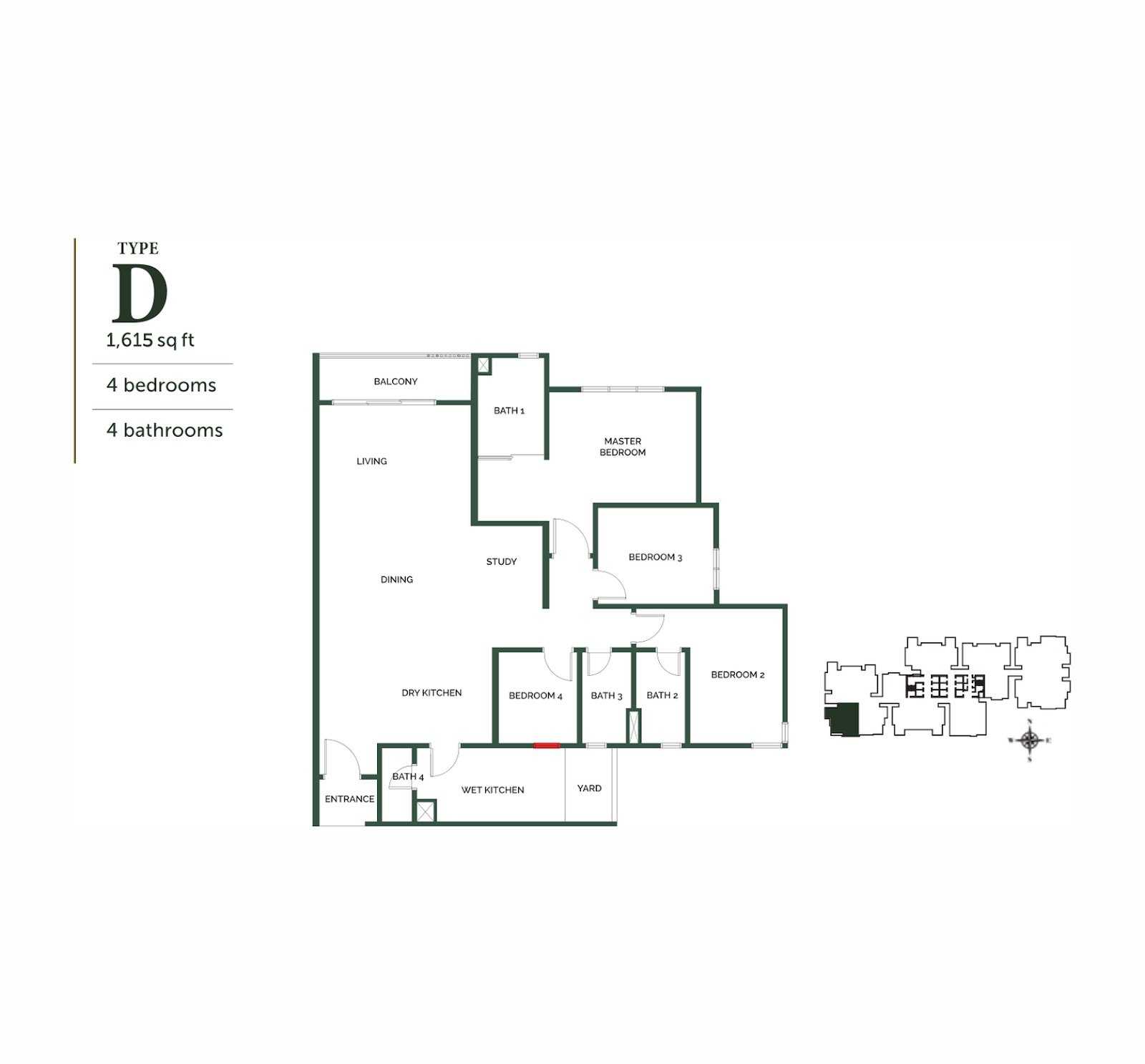 The Goodwood Residence Type D floor plan, 4 bedrooms, 1,615 sq ft