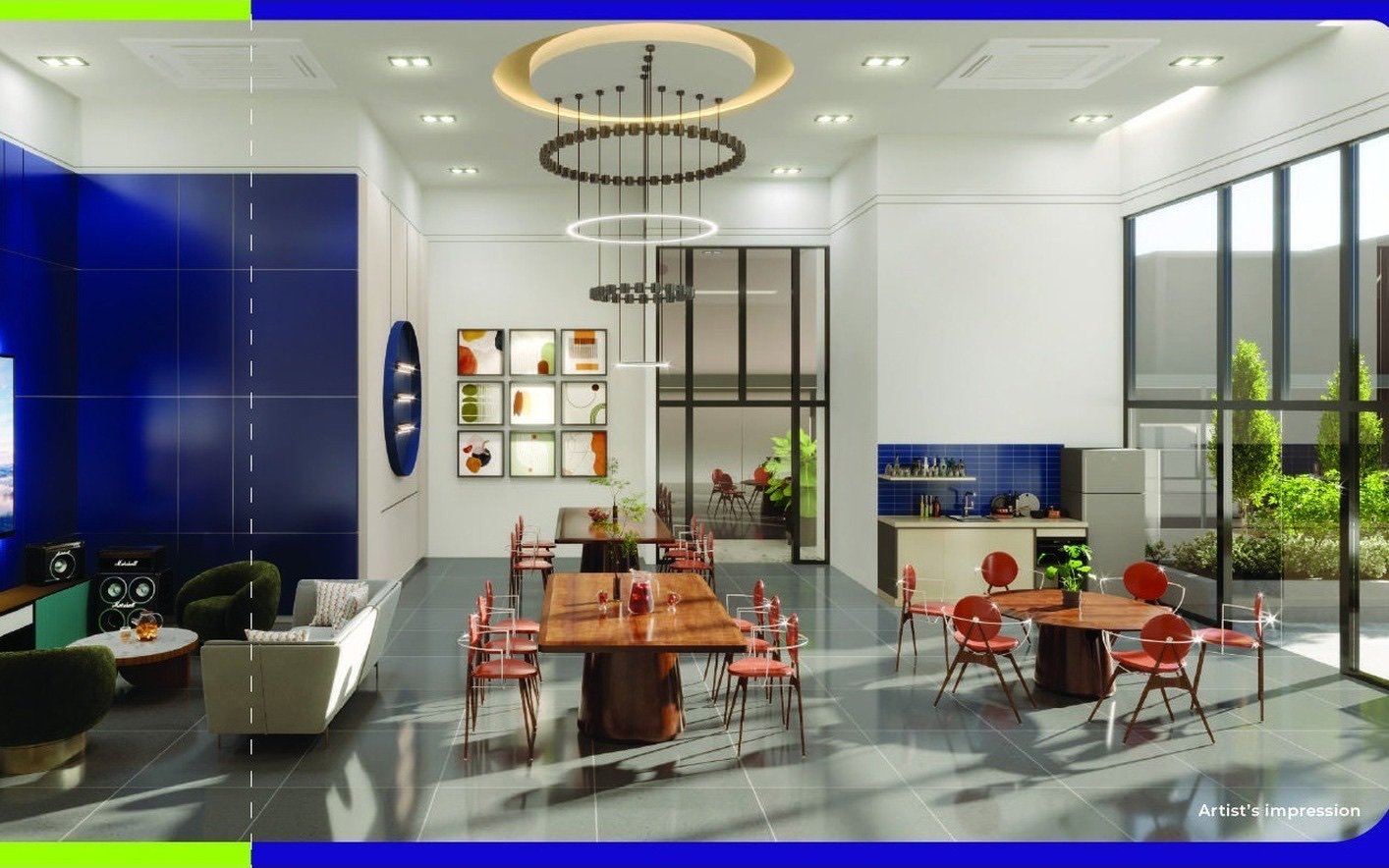 The Vividz dining lounge with kitchen: artist's impression