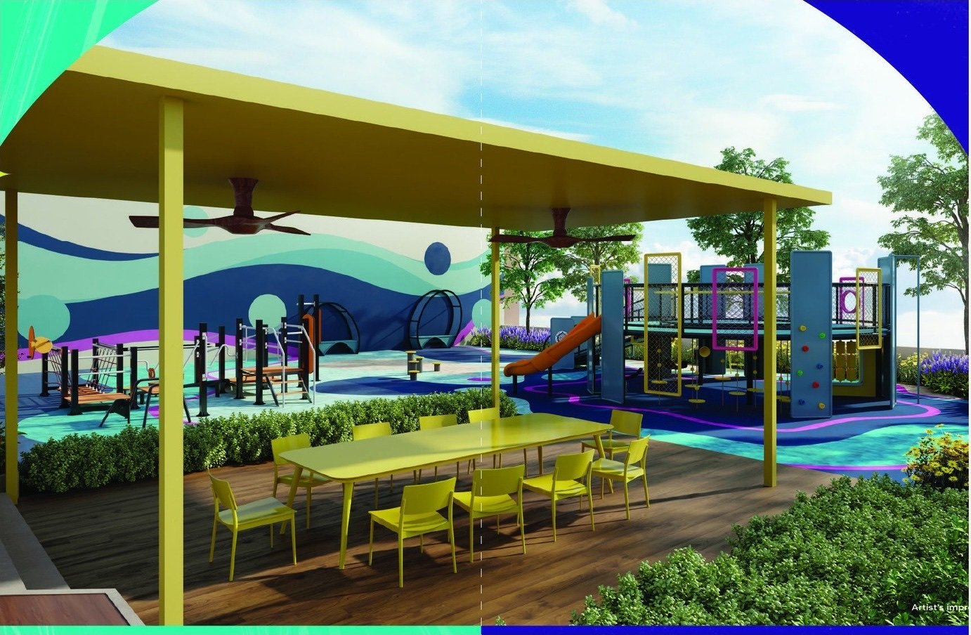The Vividz children's playground and covered dining deck: artist's impression