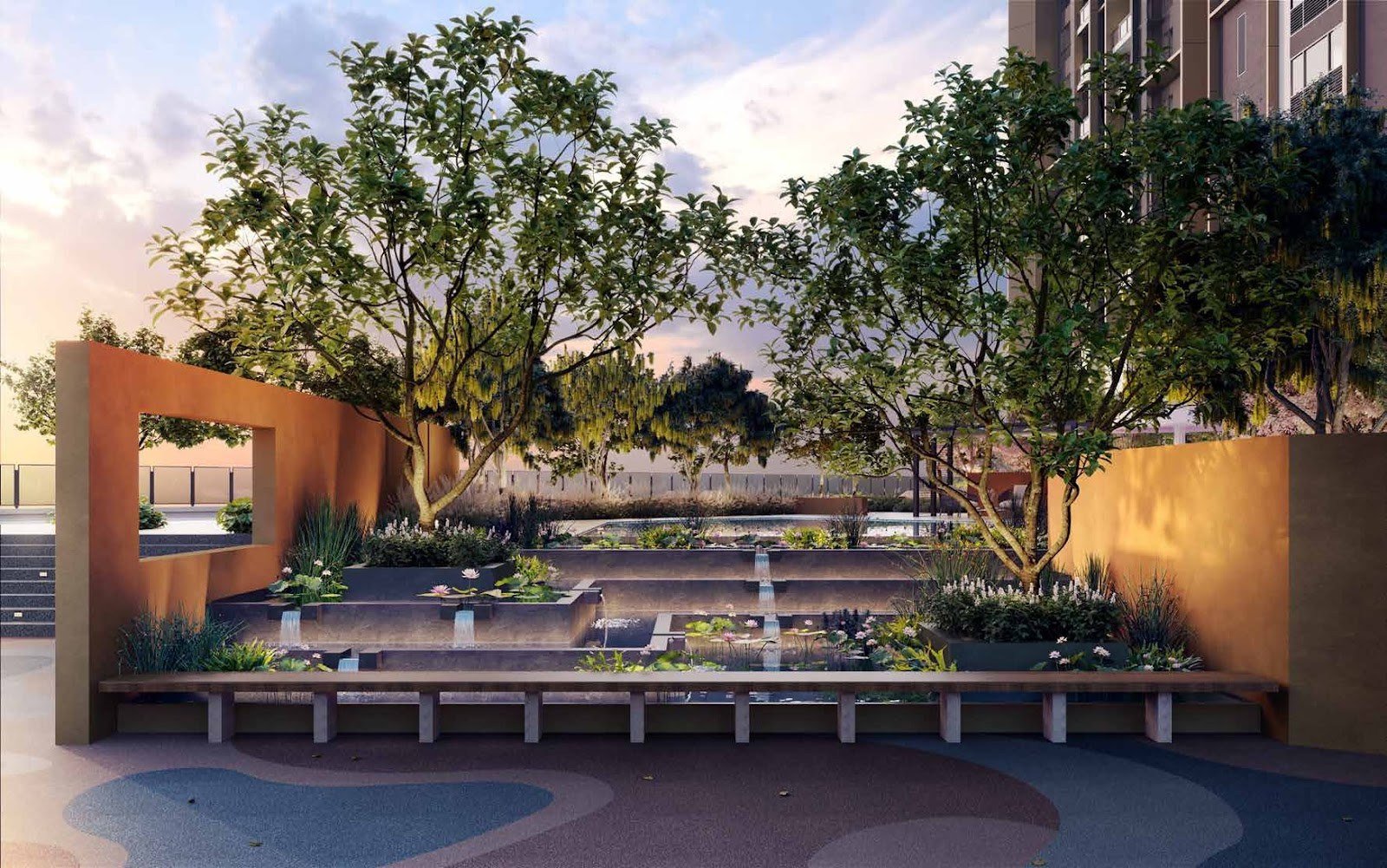 Vox Residence terraced garden with bench seating: artist's impression