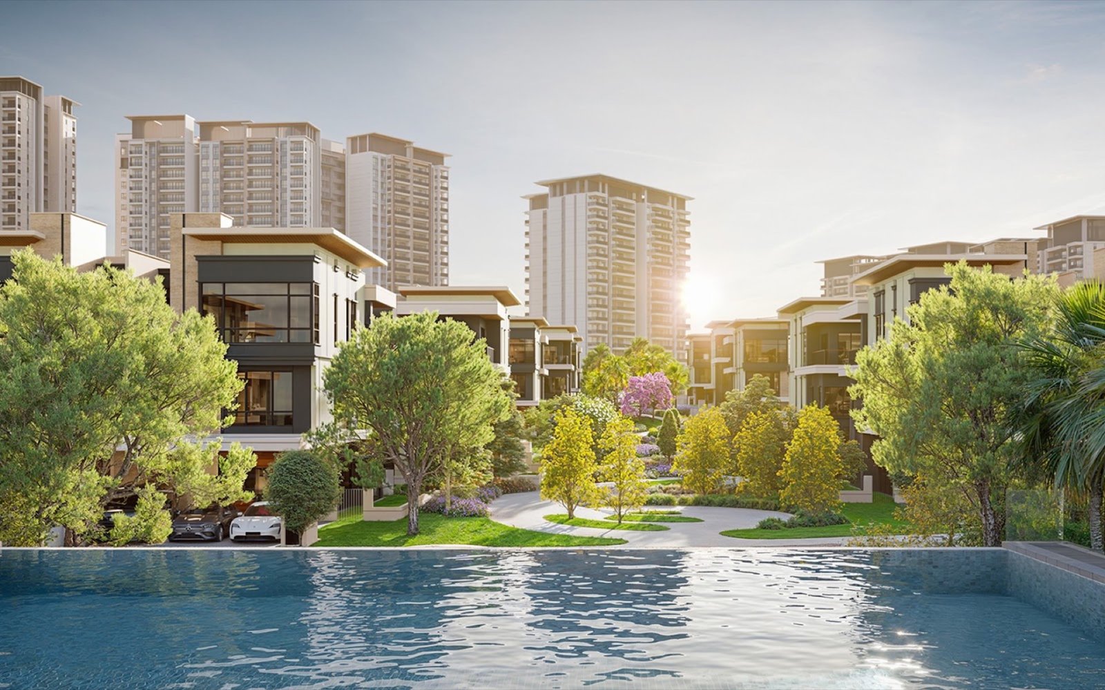 Zenia Parkhomes beside the pool: artist's impression